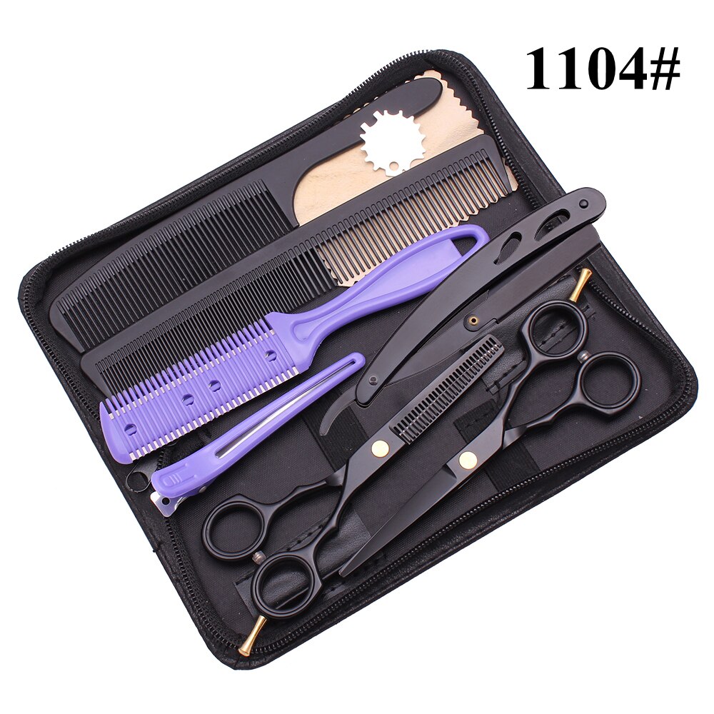 Frisør saks sæt 5.5 " rustfri gravering logo barber klippe saks tyndere saks hår saks lilla farve  c1104