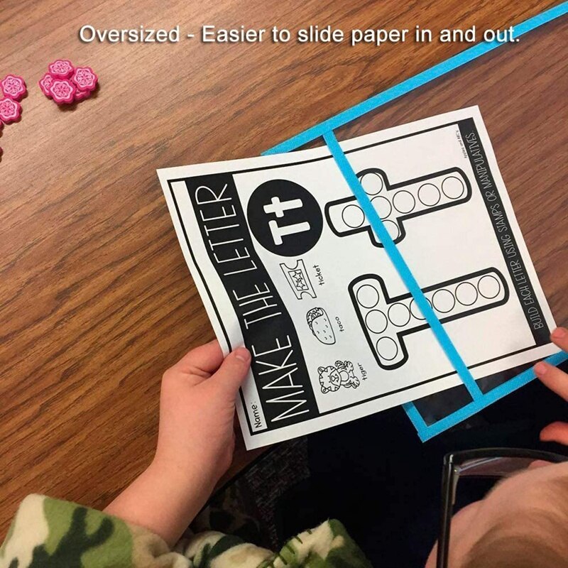 Dry Erase Pockets Sleeves, (10 Pack) A4 Paper Job Ticket Holders, Reusable Dry Erase Sheets for Classroom Worksheets