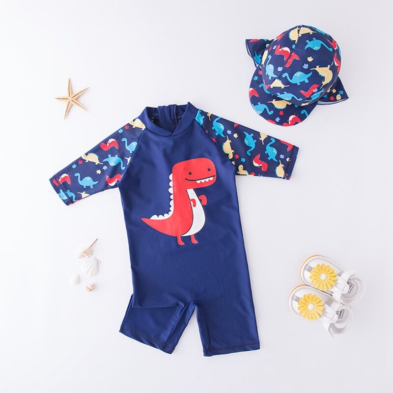 2-7T Kids Baby Badpak Jongens Meisjes Badmode Cartoon Dinosaurus Bathing Bikini Een Stuk Badmuts Set kinderen Meisje Beachwear