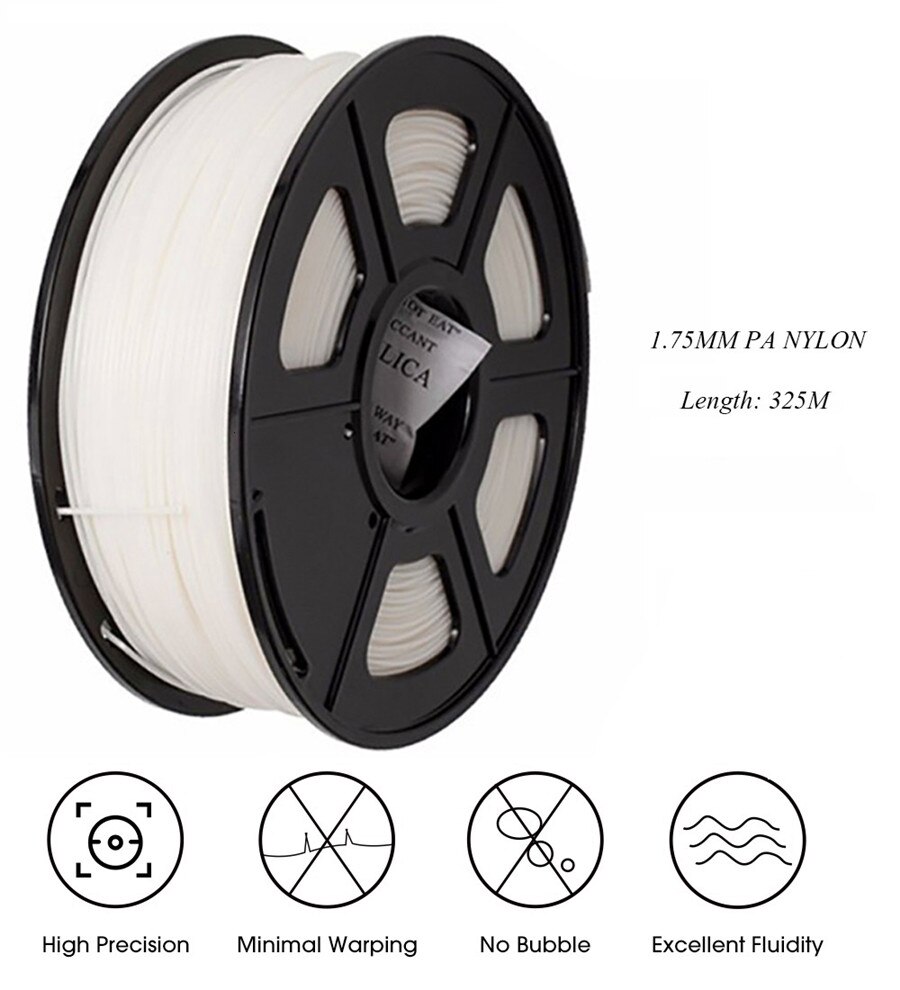 1.75mm 1KG/500g/250g PA Nylon 3D Printer Filament High Tensile Strength Nylon Filament Good Flexibility 3D Printing Material