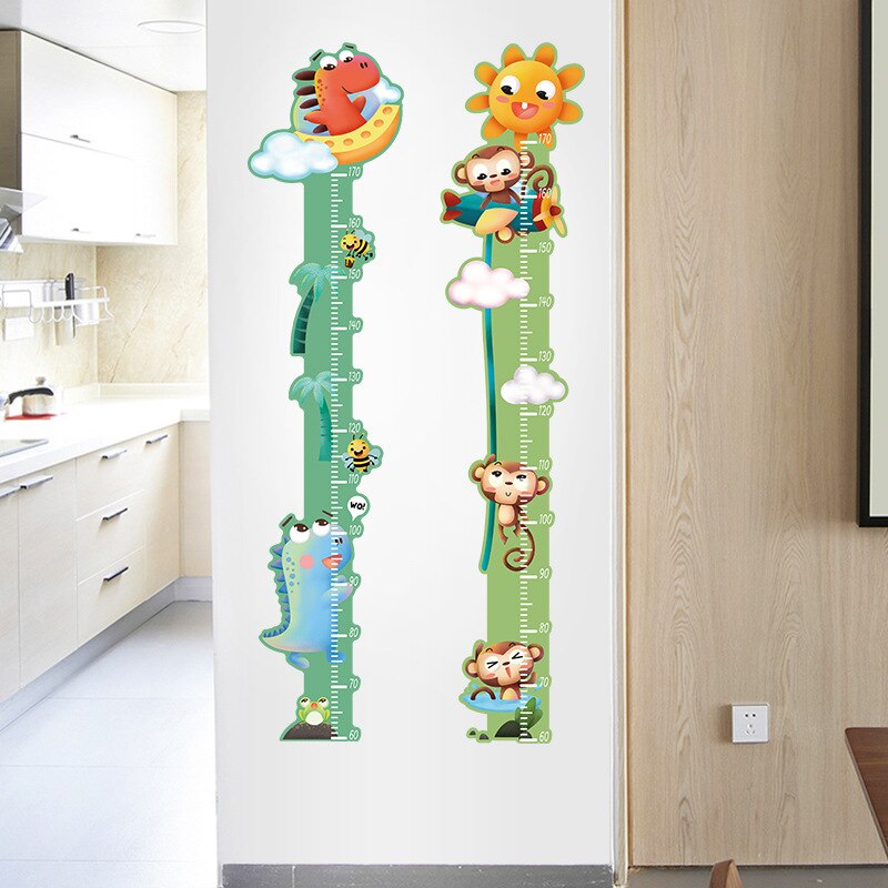 Sød enhjørning abe højde måling wallsticker tegneserie dyr gør-det-selv klistermærker lineal til børn boligindretning vækstdiagram