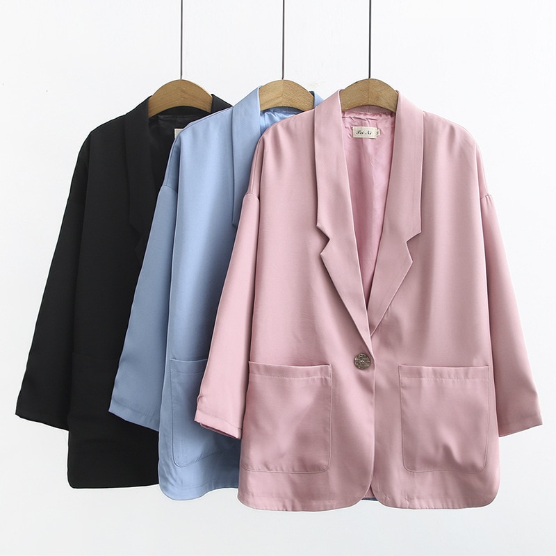 Forår efterår plus size blazere til kvinder store løse afslappede langærmede lommeblazere frakke pink sort 4xl 5xl 6xl 7xl