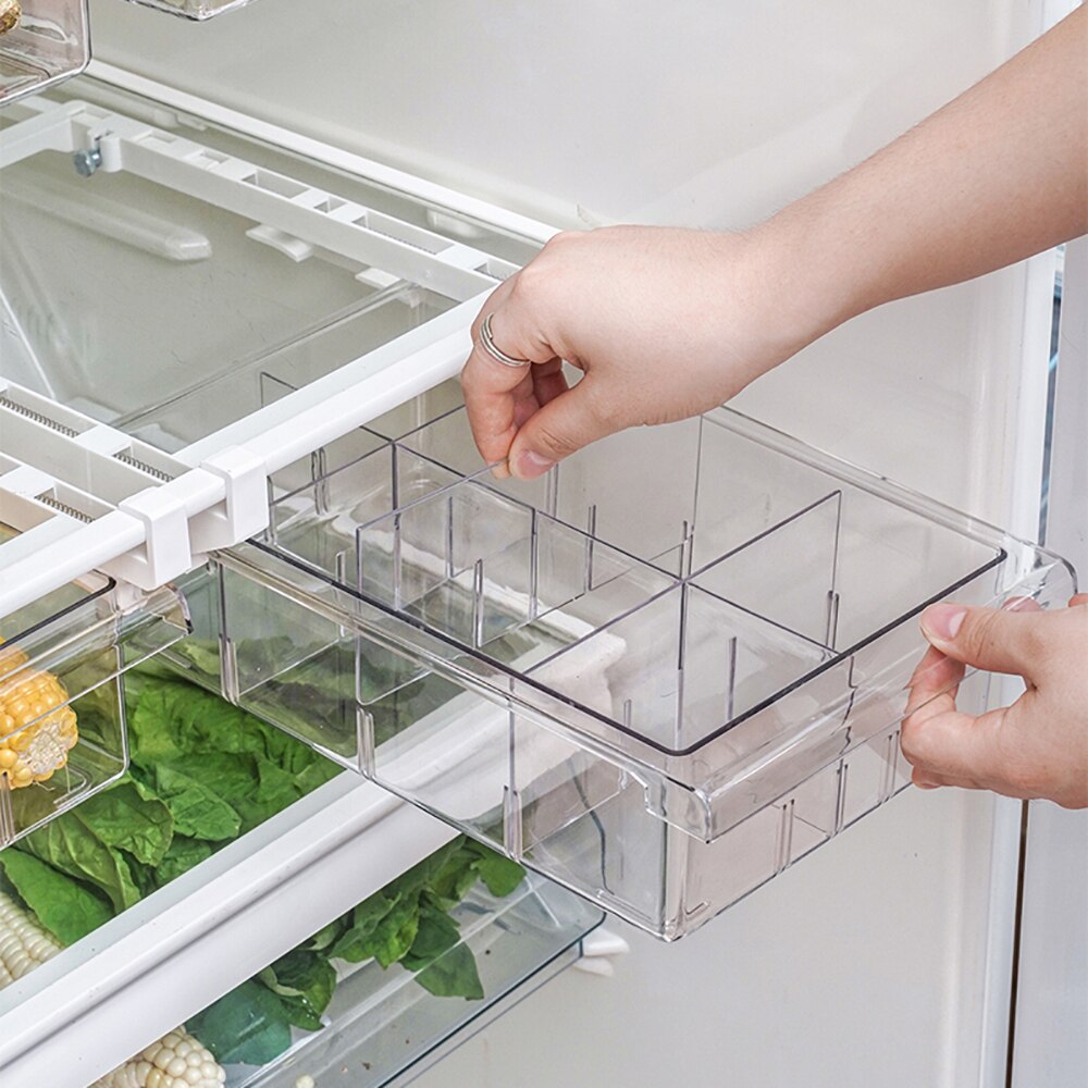 Spacer Layer Food Storage Box Adjustable For Pantry Freezer Fridge Storage Bin Containers Refrigerator Drawer 1/4/8 Grid