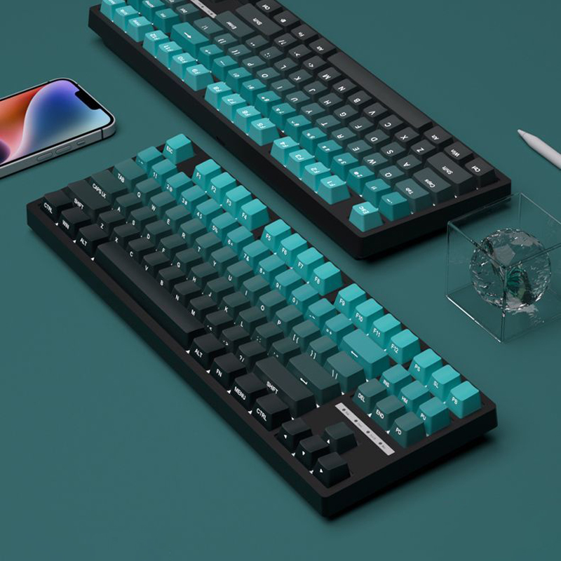 135 Keys Gradient Cyan Keycaps Double Shot PBT Keycap Side Print RGB Backlit Keycap Cherry Profile for MX Switches Keyboards