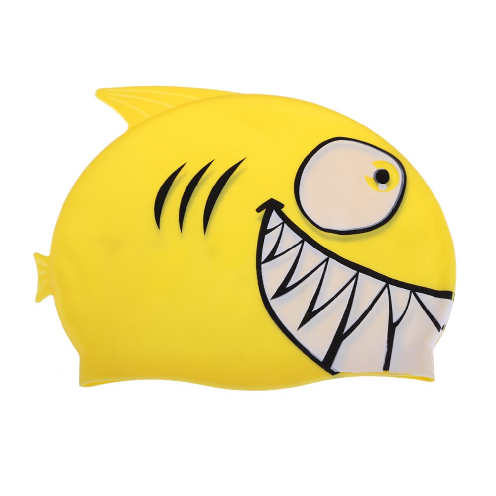 Children Cartoon Swimming Cap Silicone Diving Waterproof Swim Hat Kids Girl Boy Favor Bathing Cap With Fish Shark Pattern: yellows