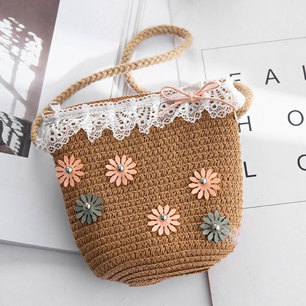 Zomer Rits Portemonnee Handgemaakte Stro Tassen Kinderen Mini Schoudertas Meisjes Handtassen Kinderen Leuke Strand Cross Body tas: C-3