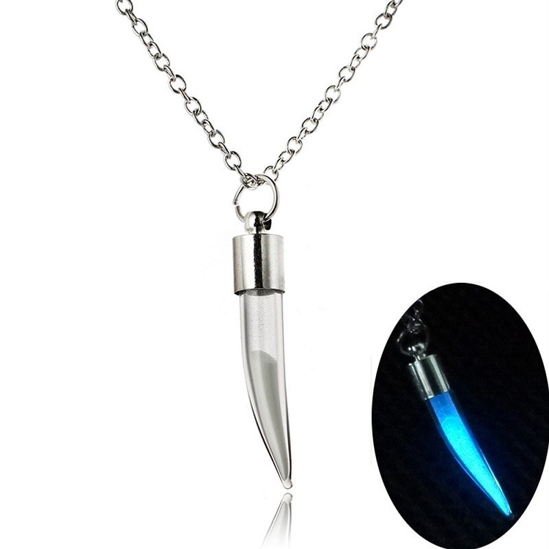 Glow In The Dark Hourglass Necklace Glass Pendant Necklace Silver Chain Luminous pendant Jewelry Women Gem Accessories