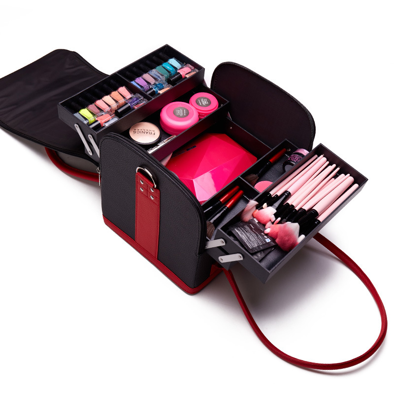Kvinder kosmetik taske makeup taske arrangør damer 'skønhed kasse stor flerlags clapboard kasse bærbar smuk kuffert