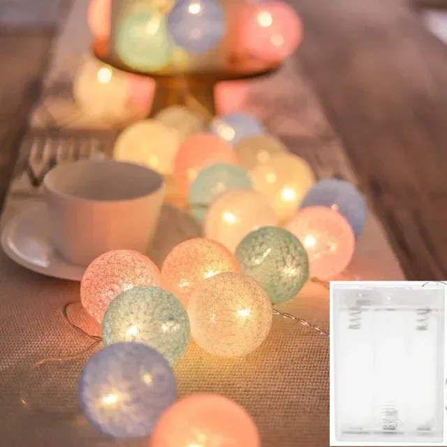 LED-Lichterkette mit Baumwollkugeln, batteriebetrieben oder USB-betriebene Feengirlande, Lichterketten, Weihnachten, , Hochzeit, Party-Dekoration: verrotten / 0.5W