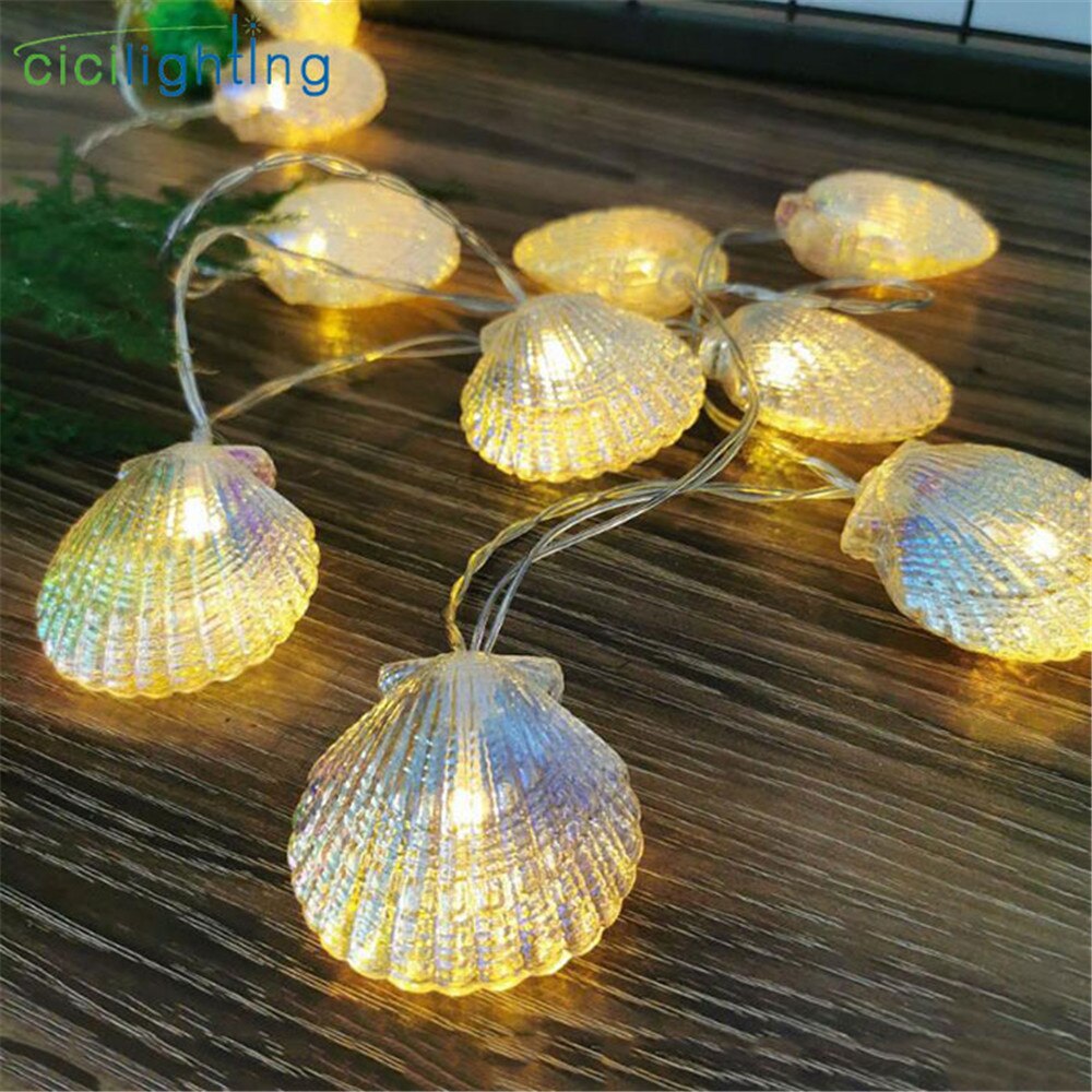 Teenageværelse dekoration guirlande led string lys aa batteri farverig shell led fe lys til jul bryllup fest indretning lampe