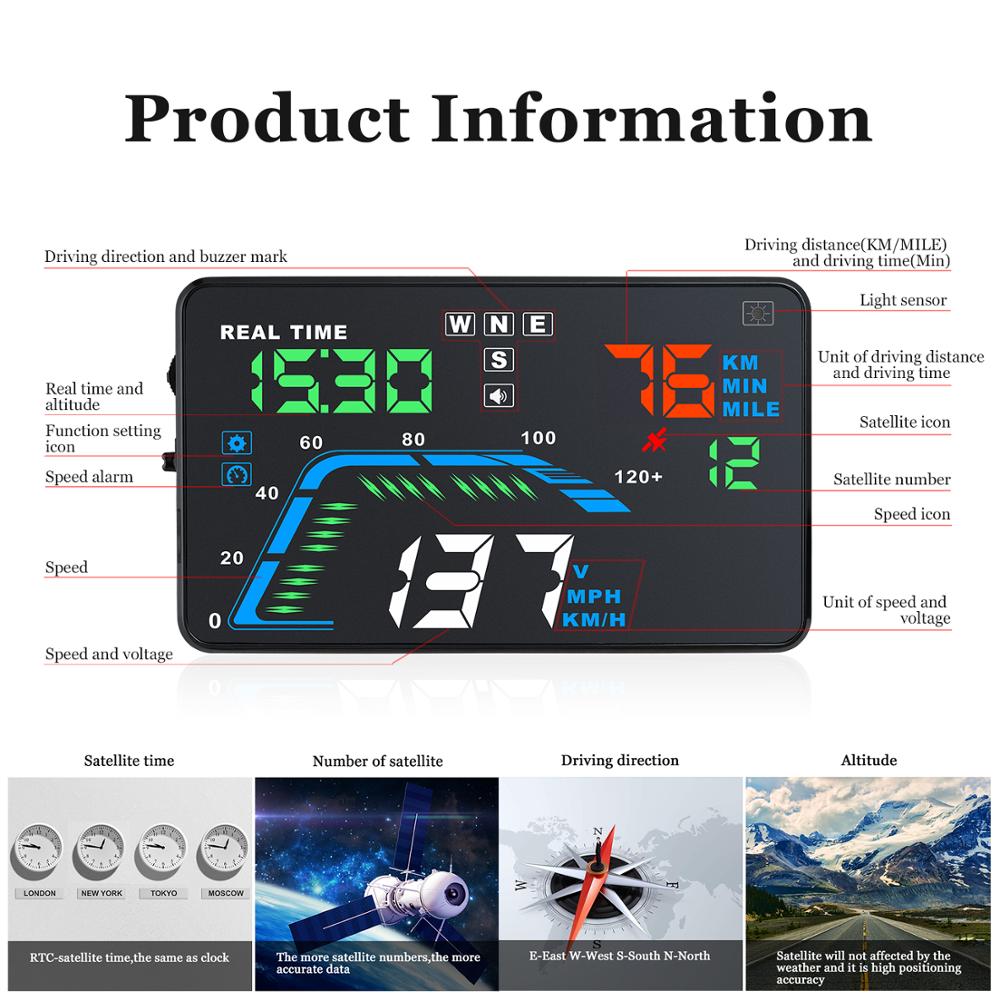 Bil elektronisk hud head up display universal obd 2 gps speed projector display drivstofforbruk temperatur diagnostisk verktøy