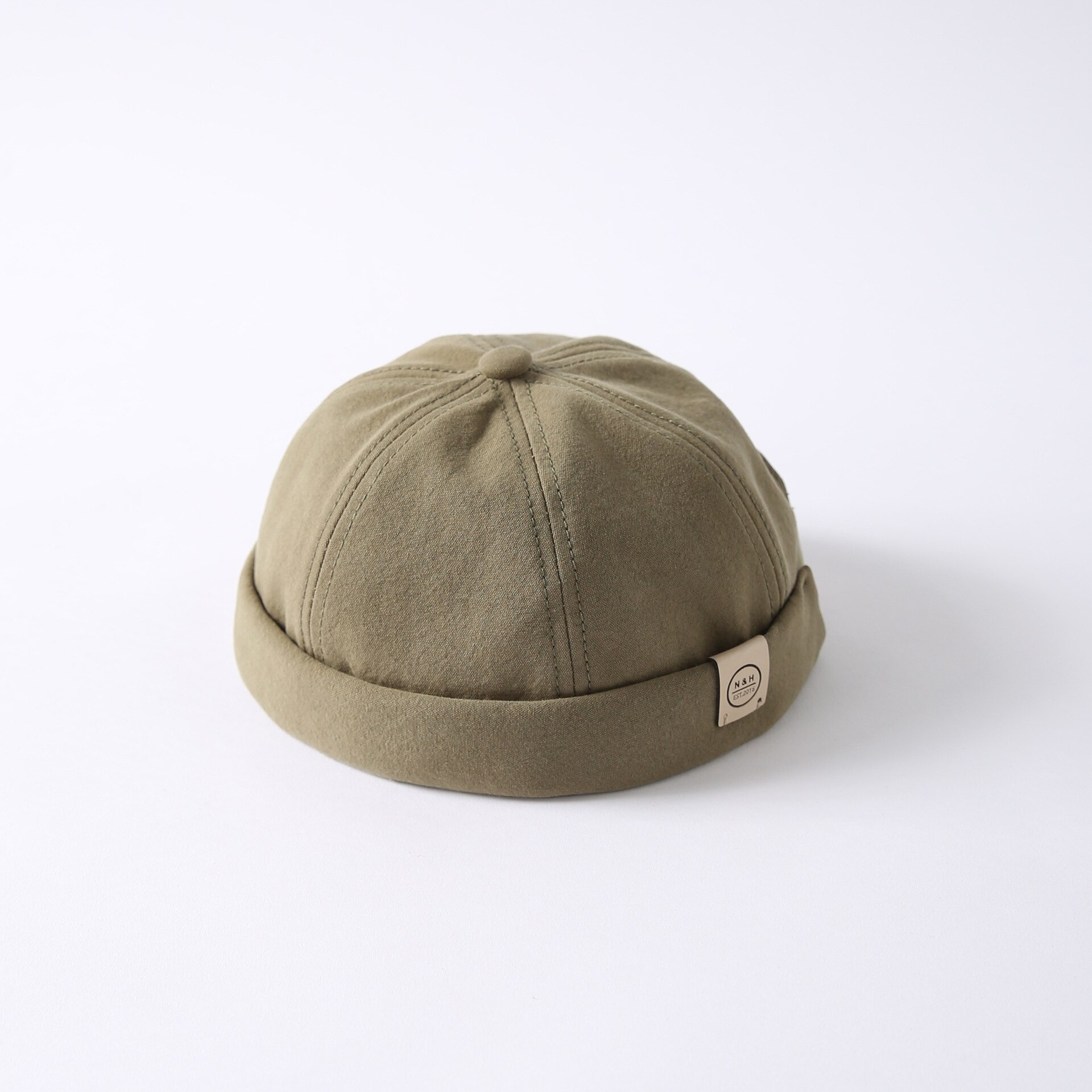 Vintage bomuld brimless hat åndbar beanie hatte docker cap bomuld justerbar litterær udlejer sømand cap kvinder hip hop hatte: Grøn