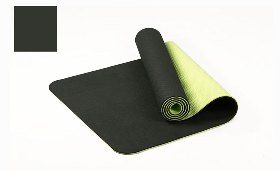 183*61Cm 6Mm Dikke Dubbele Kleur Antislip Tpe Yoga Mat Oefening Sport Mat Voor fitness Gym Thuis Smaakloos Pad: Black