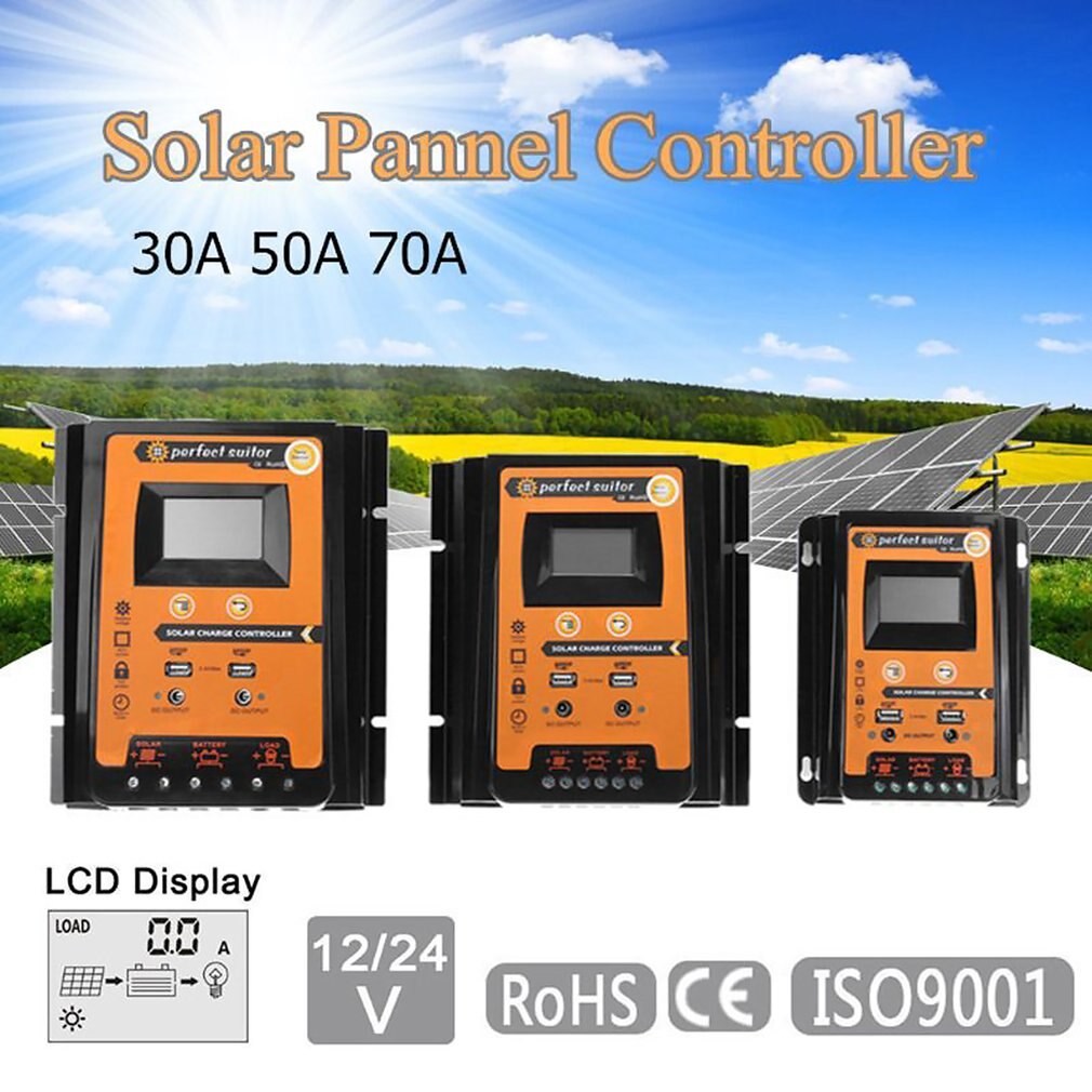 30A/50A/70A 12V 24V PWM Auto Solar Charge Discharge Controller With LCD Battery Cell Panel Regulator PV Homes
