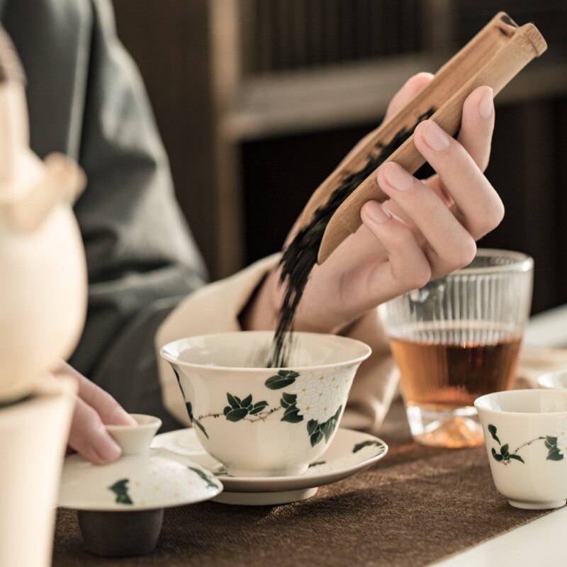 Keramisk växt ask handgjord terrin keramik kung fu teservis skål sopera de ceramica gaiwan krysantemum te för pojkvän