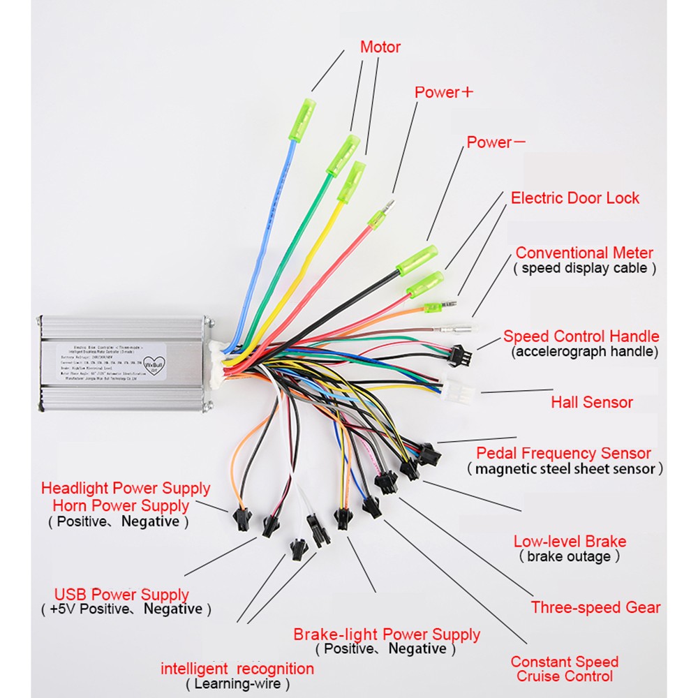 Controlador de bicicleta eléctrica de 36/48/52V, 350W, controladores sin escobillas de onda sinusoidal de 350W con línea de faro, accesorios para patinete eléctrico