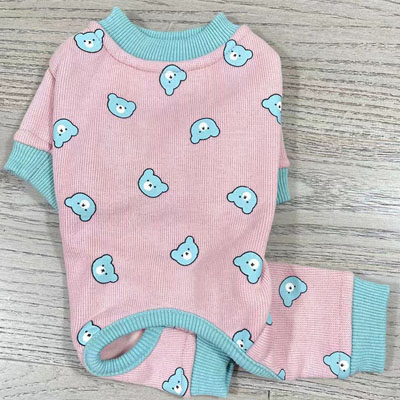 Ropa de algodón para gato, Mono para perro, pijama para perro, Sudadera con capucha, camiseta, chándal con estampado de oso, ropa para mascota Yorkie Bichon para Otoño e Invierno: Rosa / XL