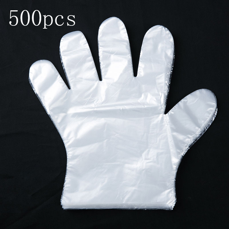 Gants jetables 100/500/1000 pièces | Gant en plastique One-off pour cuisine de Restaurant, gants de nettoyage des aliments, Gadget de cuisine: 500pcs