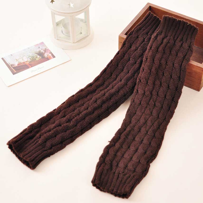 Kvinder afslappet stil hæklede benvarmere aktive strikkede hæklede lange sokker khaki bløde boot manchetter: Brun