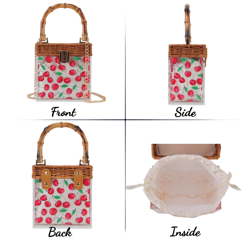 Clear Acrylic Flower Pattern Purses and Handbags for Women Bamboo Handle Party Clutch Evening Bag Chain Shoulder Bag