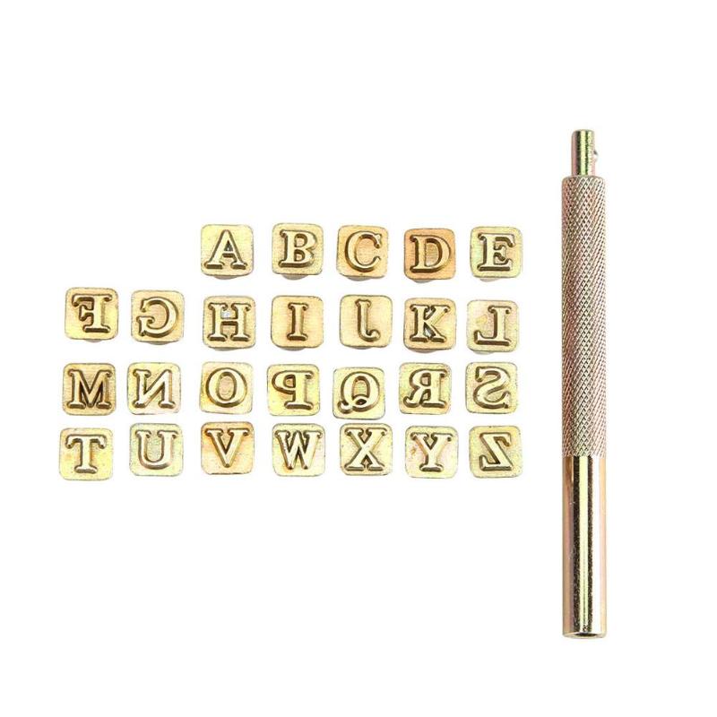 26 stk træ læder stansning stempel sæt kulstofstål metal alfabet frimærker metal alfabet frimærker hjem håndværk tilbehør brev: 26 stk. brev