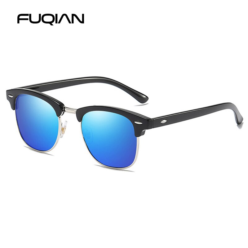 Gafas de sol polarizadas clásicas de medio marco para hombres y mujeres, gafas de sol cuadradas Retro con remaches, gafas de sol antideslumbrantes para conducir Vintage para hombre UV400