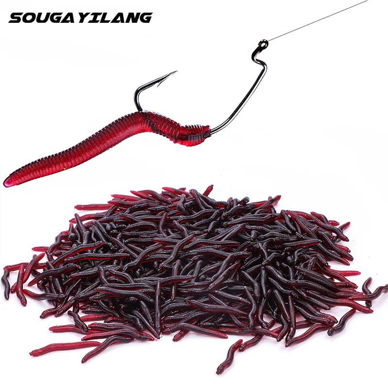 Sougayilang 1-100 pièces leurre de pêche souple Simulation ver 4 cm 0.3g leurres artificiels réalistes odeur de poisson leurre de bar matériel de pêche