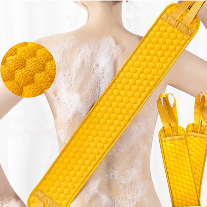 Kaksipuolinen pitkä takaisinvedettävä nauha kylpy hankauspyyhe ympäristöystävällinen helppokäyttöinen syväpuhdistava kuoriva selkäkuorinta näyttelyyn