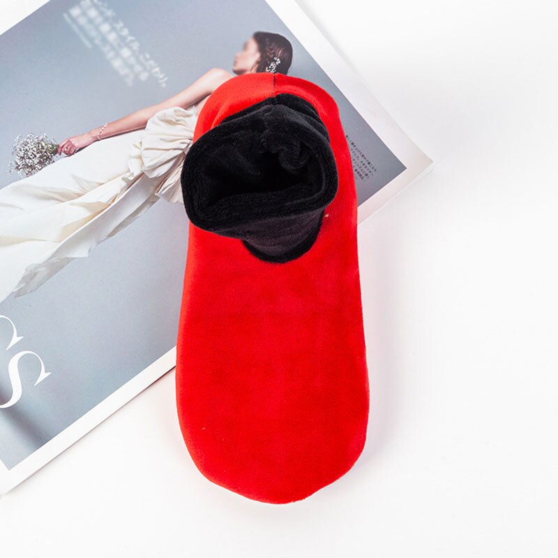 Winter unisex thuis bed sokken warme dikke sokken pure kleur antislip korte sokken pure kleur vloer pantoffels sokken dames yoga sokken: Rood