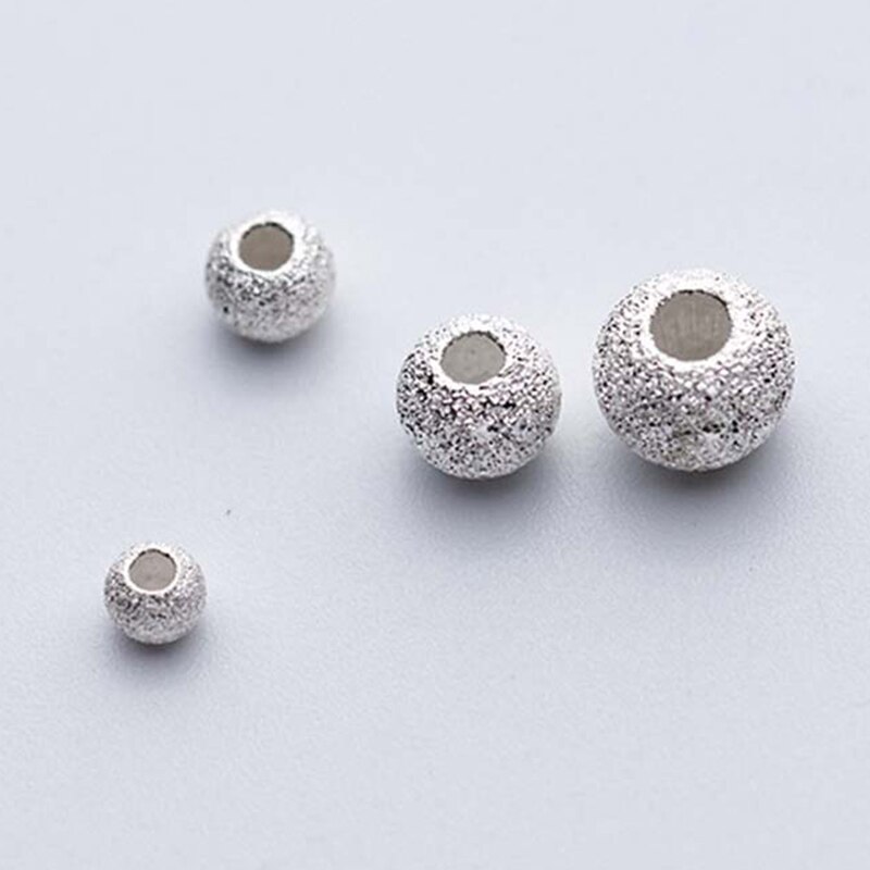 Lote de 10 unidades de cuentas redondas mate de Plata de Ley 925 de 3mm, 4mm, 5mm y 6mm hechas a mano, espaciador de agujeros grandes, accesorios para fabricación de joyas DIY: model 1 / 4mm 10pcs