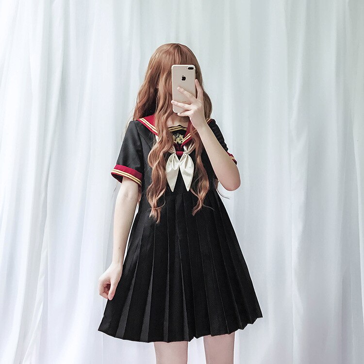 Robe lolita mignonne de style collège japonais, uniforme jk, broderie, col marine, robe victorienne, tenue gothique lolita op kawaii pour filles