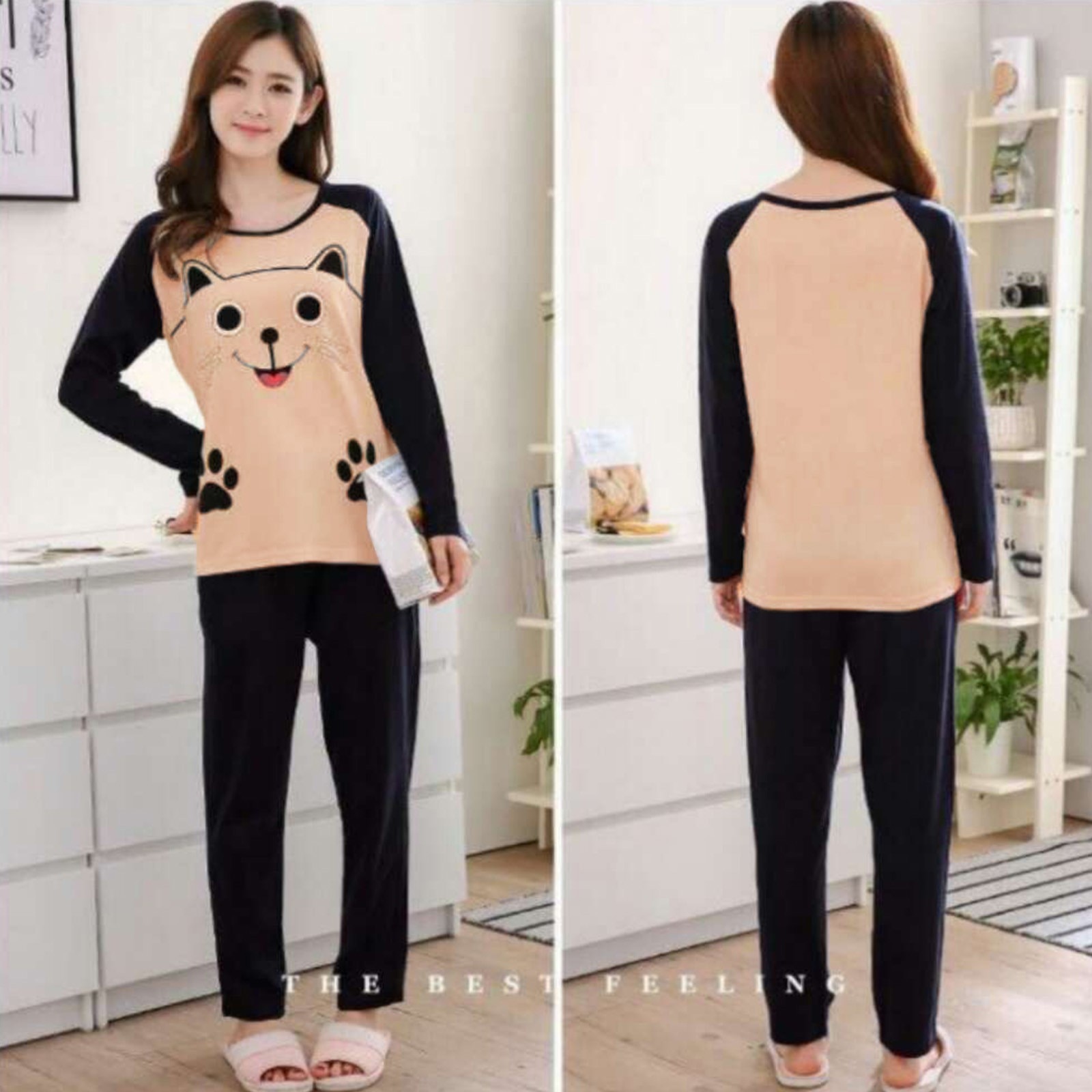 Pyjama 100% coton pour Femme, manches longues, joli imprimé, protection, ensemble 2 pièces, vêtements de nuit, automne et hiver