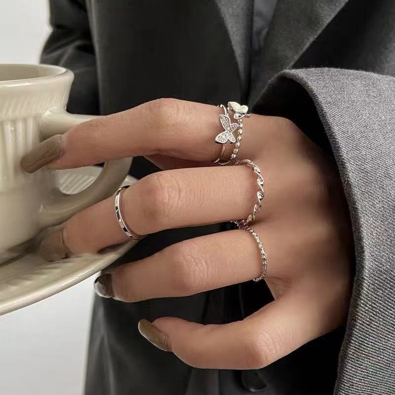 Sommerfugl metal punk ringe sæt til kvinder teen smykker tilbehør spænde kvindelig pegefinger ring