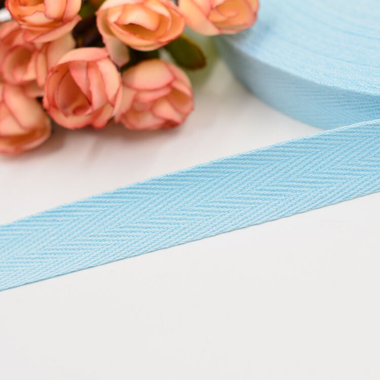 45M Meetee 2cm Herringbone Pattern Cotton Webbing Tape High Tenacity Bag Lable Ribbons Sewing Tapes Bias Binding DIY Accessories: SkyBlue