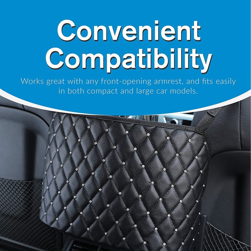 Car Seat Storage and Handbag Holding Car Net Pocket Handbag Holder Hanging Storage Bag Between Car Seats (Black+Diamond)