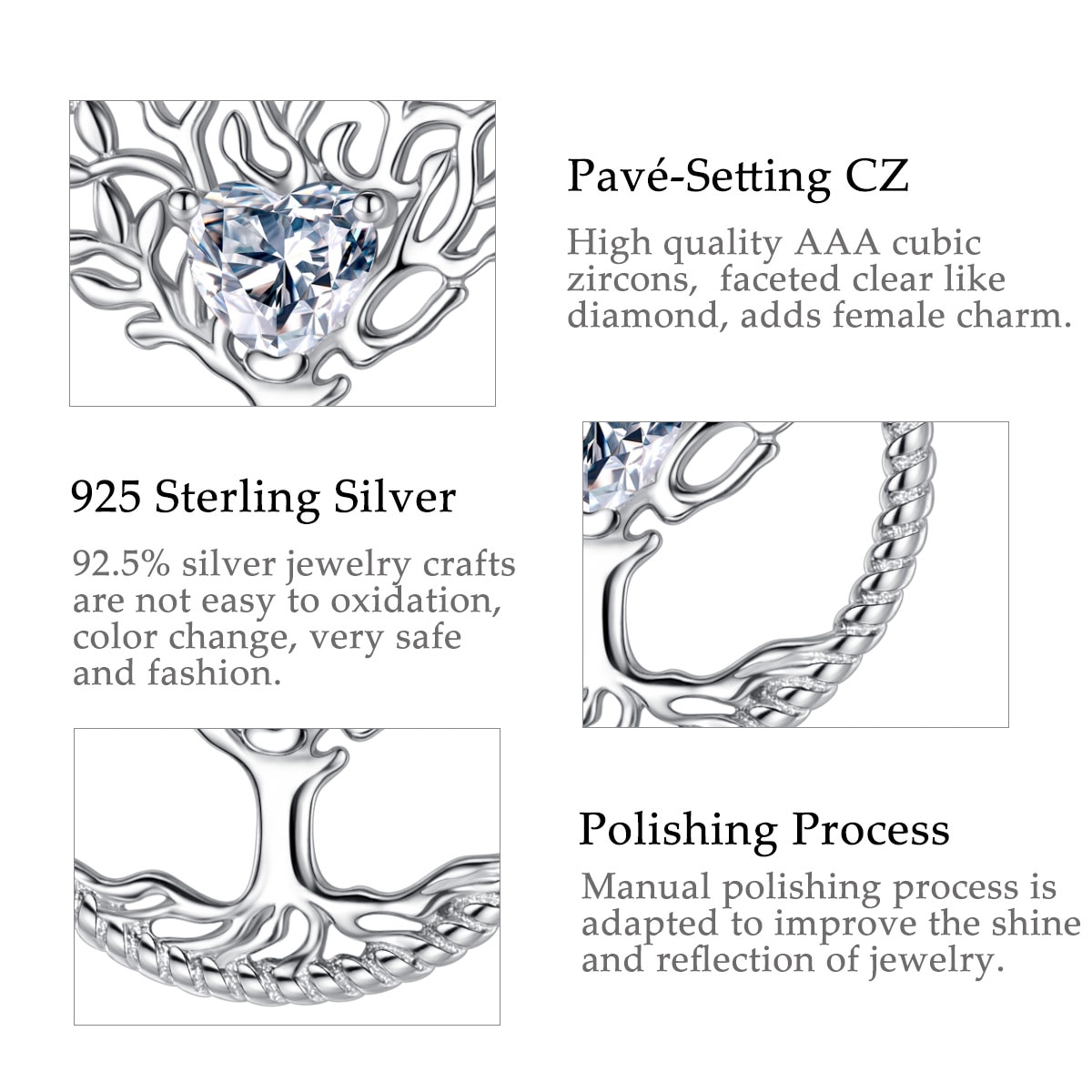 EUDORA Sterling Silver Tree of life Pendant Necklace silver Nature Tree Charm Necklaces with Crystal CZ for Birthday D447