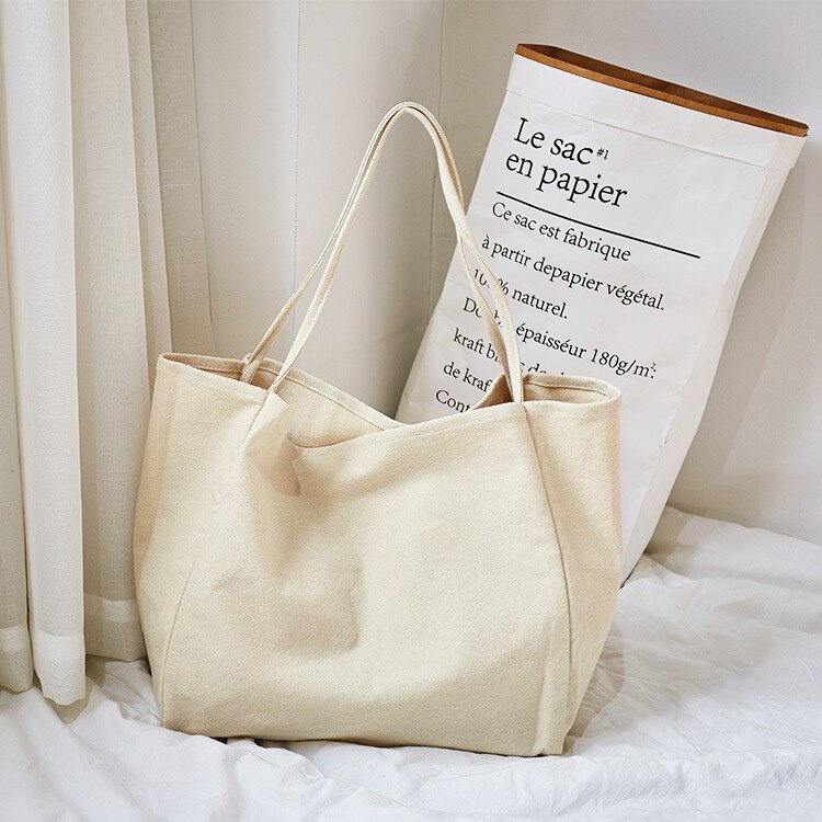 Sac de Shopping en toile réutilisable pour femmes, fourre-tout Extra-Large, sac d'épicerie , sacs à bandoulière pour jeunes filles: Beige