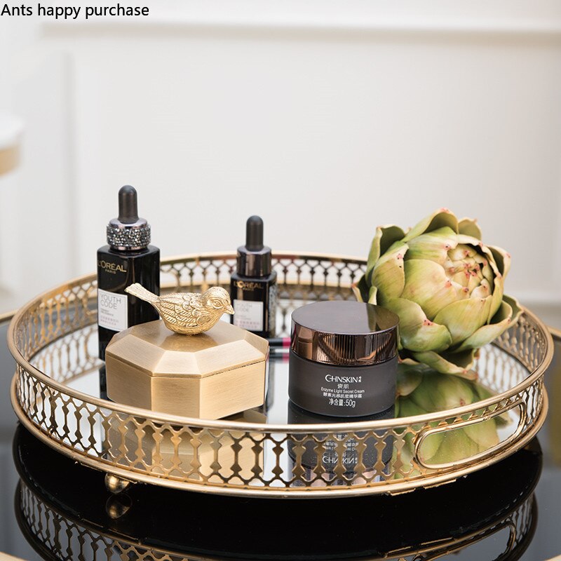 Nordic Moderne Hollow Opslag Lade Cosmetica Opslag Salontafel Glas Spiegel Lade Ronde Woonkamer Huishoudelijke Dessert Bergingen