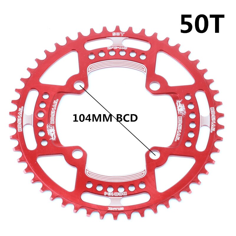 104 bcd 40/42/44/50/52t mountainbike kettingblad mtb crankstel aluminium smal breed kettingblad: 50t rode