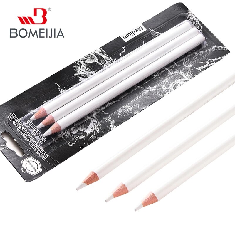 3Pcs White Highlight Sketch Charcoal Pencil Set Standard Special Painting Pencils For School Tool Non-toxic Paint Art Supplies