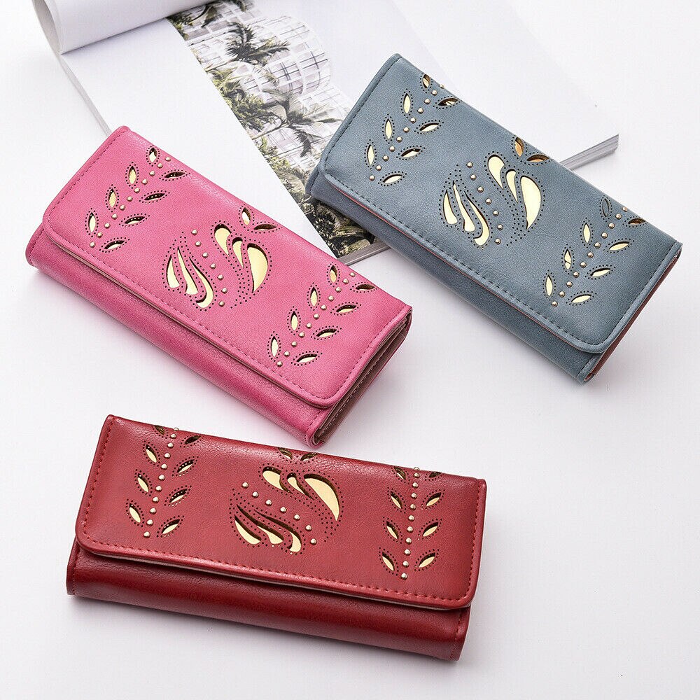 estilo ! Cartera de cuero para mujer, cartera larga para teléfono con tarjetero