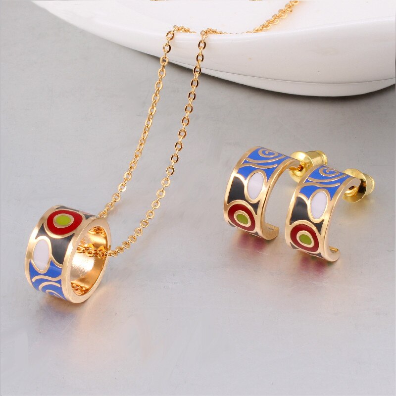 Werbeaktionen Neue oben Kleine Frauen Emaille Schmuck setzt Elegante Gefüllt Farbe Schmuck (Halskette, Ohrring): XTL1C