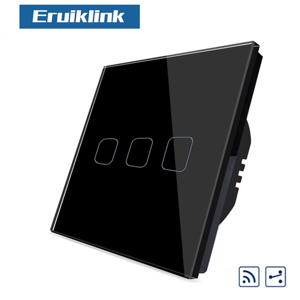 EU Standard 1/2/3 Gang 2 Way Touch RF433 Remote Switch, Crystal Glass Panel Touch Wall Light Switch, AC110V-250V