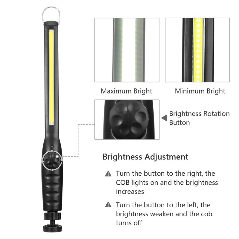 Draagbare cob werklamp led waterdicht 360 ° magnetische ophanghaaklamp staaflamp usb oplaadbaar 18650 voor camper reparatie