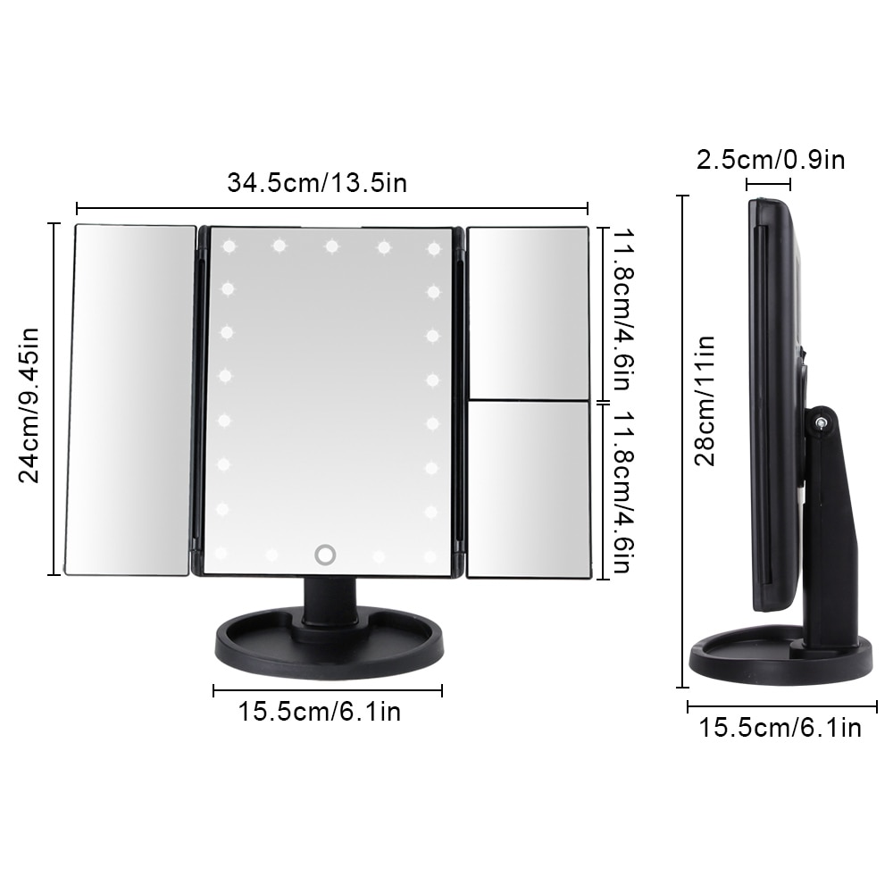 22 licht led touchscreen make-up spiegel tafel desktop 1x/2x/3x/10x vergrotende spiegels kaptafel 3 opvouwbare verstelbare zakspiegels