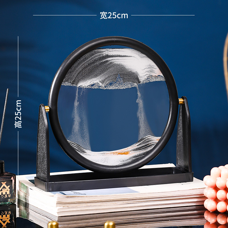Rotatable Sandscape Moving Sand Art Round Moving Hourglass 3D Sandscape In Motion Display Flowing Sand Frame Room Home Decor: Black
