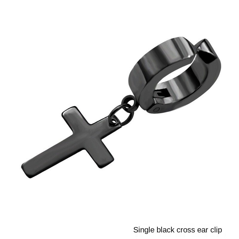 1 Pcs Rvs Clip Op Non Piercing Oorbellen Voor Vrouwen Mannen Zwarte Goud Kleur Cross Gothic Punk Rock Pendiente: style2black