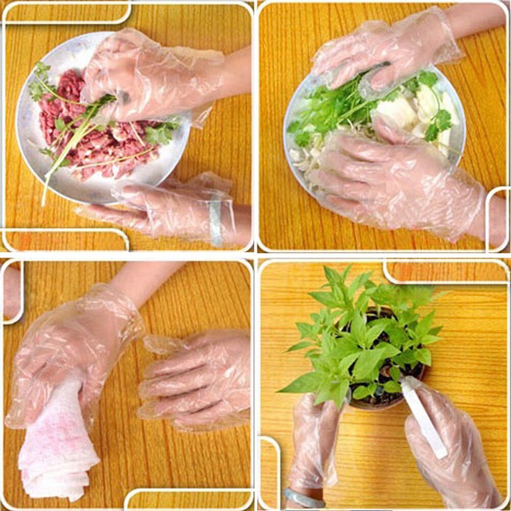 100Pcs Milieuvriendelijke Wegwerp Handschoenen Voedsel Schoonmaken Koken Keuken Tuin Clear Waterdichte Handschoenen Transparante Eenmalige Handschoenen