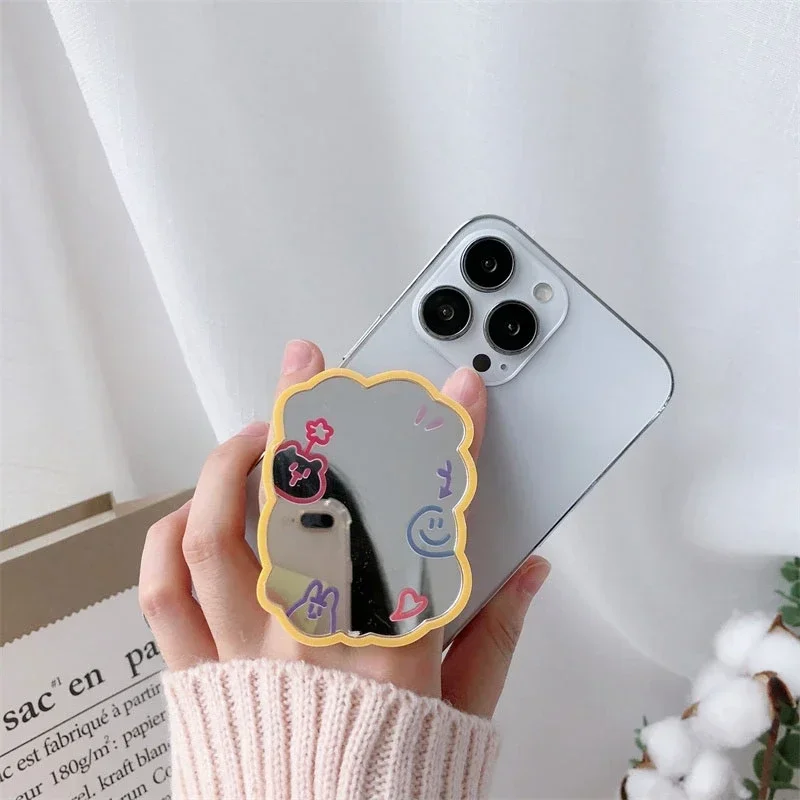 NIEUW Korea Leuke Stijl Bloem Spiegel Mobiele Airbag Griptok Grip Tok Stand Opvouwbare Telefoonhouder Beugel Case Universele Accessoires