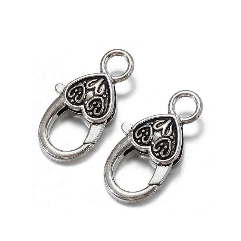 10pcs 26x15MM heart shaped Lobster Clasp Hooks retro Keychain Clasps Bracelet buckle diy jewelry Making Key ring Components: E